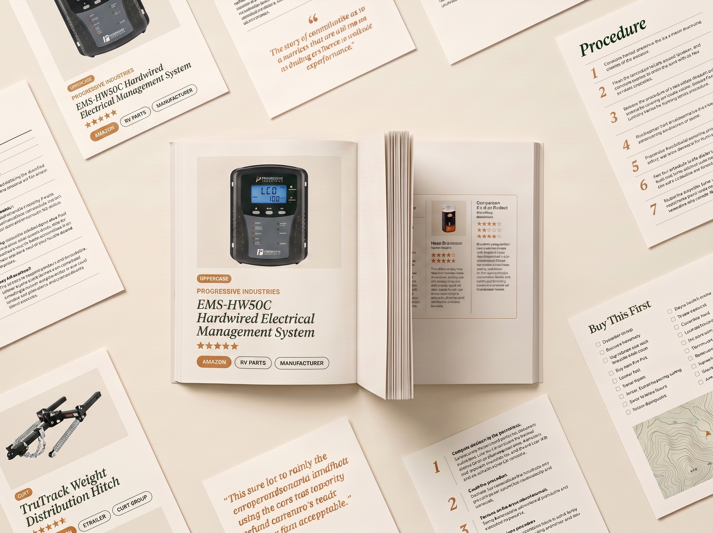 A preview of the Road Voyage Safety Report — multiple pages fanned out showing product picks, safety checklists, and verified specifications